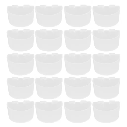 20Pcs Bird Food Bowl Plastic Parrot Water Feeding Cup Birdcage Feeder Trough Set Kit White 9s6cm / 3.54x2.36in