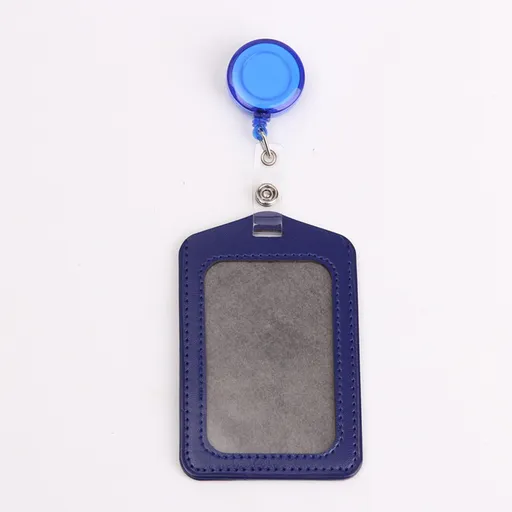 12 Pack Retractable Badge Holders, PU Leather ID Card Holders with Clips and Reels for Nurses Teachers and Office Staff, Dark Blue