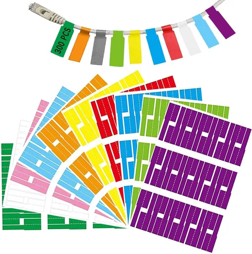 300 pieces - Self-adhesive cable label - cable label sheets - 10 sheets - of 10 colors - Cable labels - Label - Labels - Label stickers - Self-adhesive cable label stickers - Cable management - 26*84 mm