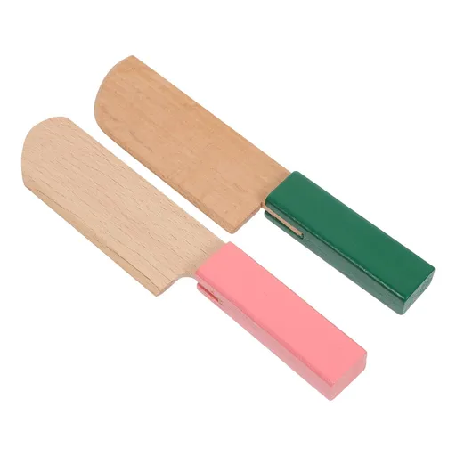Wooden Kitchen Toy 2pcs Wood Cutter Green Pink Pretend Cooking Knives for Cutting Veggies Fruits Salad Cake