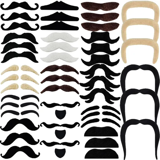 48 PCS Fake Mustaches,Self Adhesive Novelty Fake Mustache,Costume Facial Hair False Mustaches for Halloween