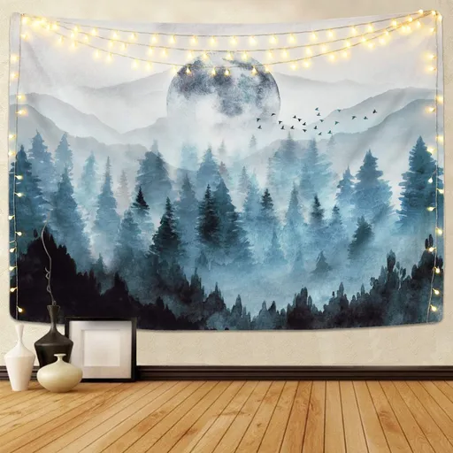 Misty Forest Tapestry Foggy Mountain Tapestry Magical Tree Tapestry Nature Tapestry Woodland Tapestry