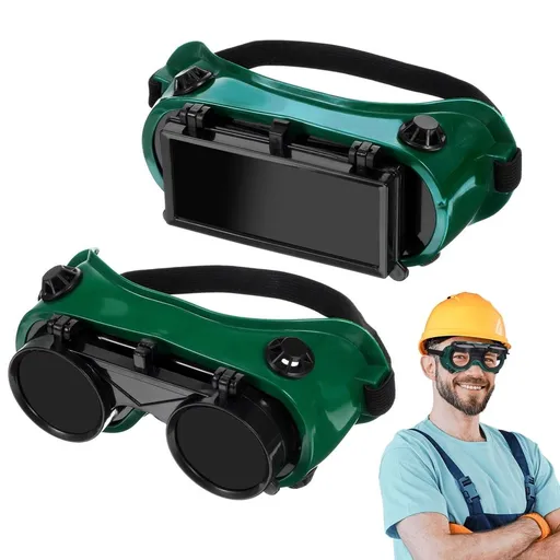 2Pcs Welding Glasses Green Flip Up Design Soft Frame Adjustable Headband for Home Use