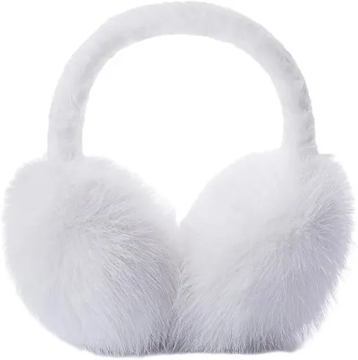 Unisex winter earmuffs - Foldable fleece earmuffs - Warm earmuffs - Earmuffs for cold weather - Cold protection earmuffs - Soft and comfortable - Suitable for outdoor use (White)