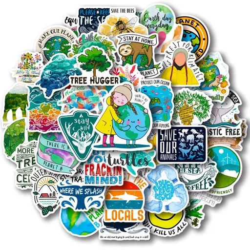 Stickers,50 PCS Aesthetic Earth Waterproof Stickers,Vinyl Stickers for Water Bottle,Laptop,Phone,Skateboard Stickers , Green
