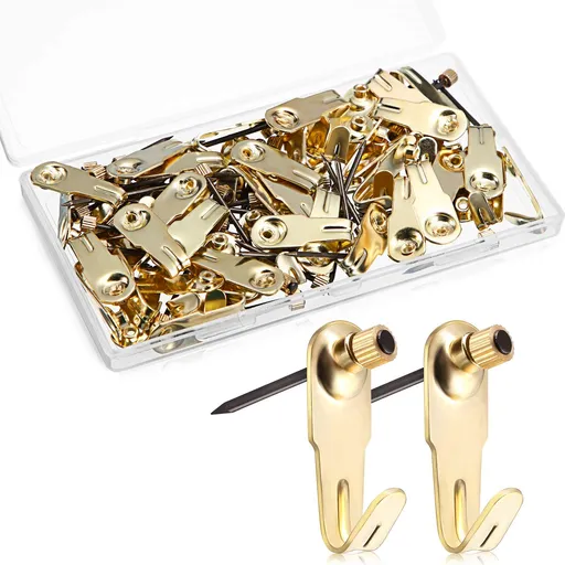 Plaster Picture Hangers Hooks Picture Gold Hanging Picture Kit with Nails for Wooden Wall Drywall Mounting (50 Pieces,20 lbs)