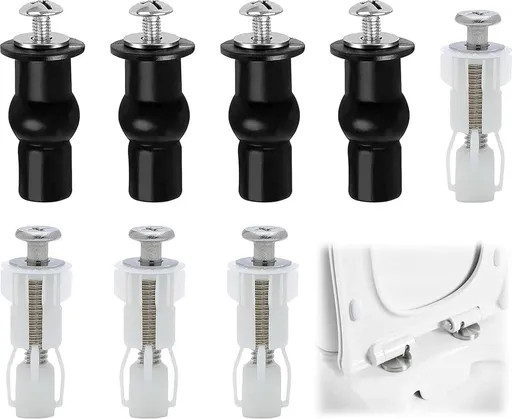 Toilet Seat Hinges - 8 Pieces - Stainless Steel - Universal Hinges for Toilet Seat - Toilet Seat Extension Screws - Universal Toilet Seat Screws and Bolts - Toilet Accessories - Toilet Seat Installation Mounting Set - Sturdy - Toilet Seat Parts