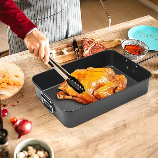 Nonstick Rectangular Baking Tray Roast Pan High Side with Dual Handles 16x11.5x3 Inch 40.64x29.21x7.62cm
