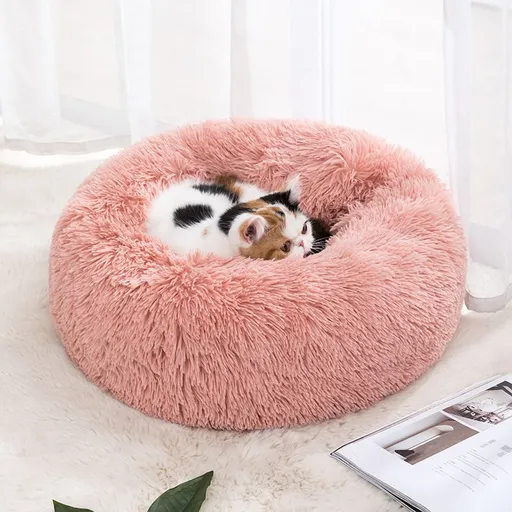 Qianxun pets Round Plush Pet Bed 40 cm Leather pink Diameter 40 cm