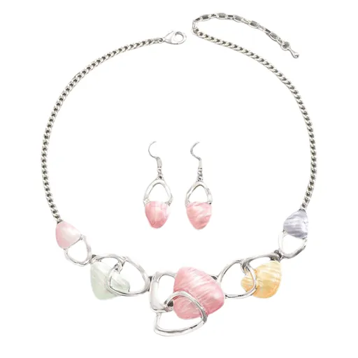 Pink Elegant Oil Drip Necklace and Earrings Set for Women, Irregular Design Alloy Jewelry Set, Fashion Statement Pendant Necklace with Drop Earrings, Blue Green Enamel Jewelry Gift Set with Jewelry Box Included