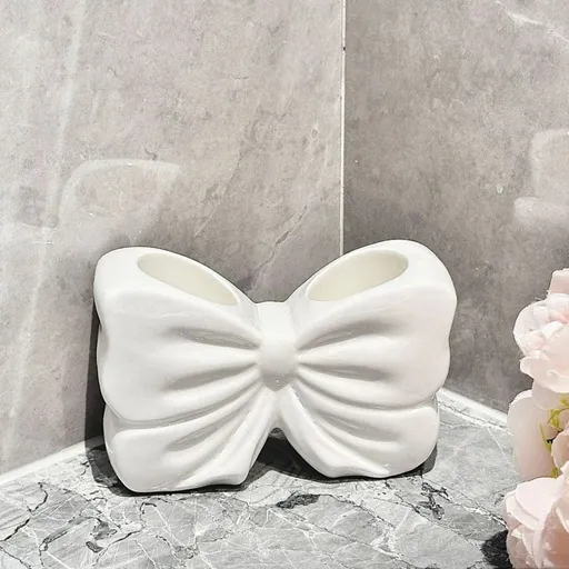 Bowknot Double‑Slot Toothbrush Storage Holder - white