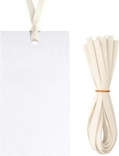 50Pcs Name Place Cards - Wedding Place Cards with Ivory White Ribbon, Blank Paper Gift Tags 3.5x2 Inches for Wedding Favors, Bridal Shower & Party Table Setting