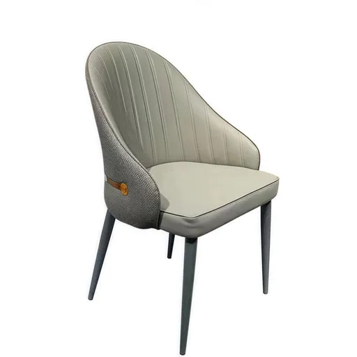 VELLUTO Dining Chairs Set Armchairs Mid Century Modern Kitchen Dining Room Chairs Faux Leather Accent Chairs Metal Vanity Lounge Chair with Back for Living Room Bedrooms Set of 2 (Grey)