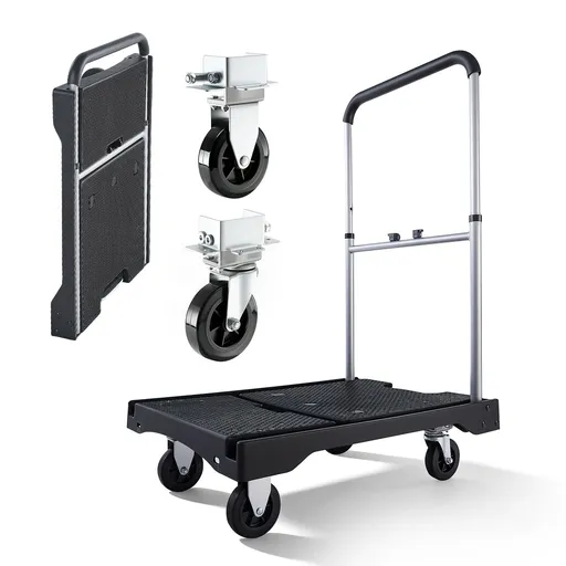 Foldable Push Cart Dolly, 149.69 kg Capacity, Folding Platform Truck with Swivel Wheels, Moving Platform Hand Truck Flatbed Cart, Adjustable Push Handle, for Easy Storage, 680 x 495 x 115 mm