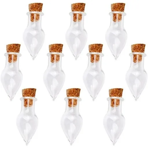 10PCS Mini Wish Bottle Teardrop Glass Bottle with Cork, Fill with Sand Petals or Potpourri DIY Decor, Glass and Wood Materials for Craft Use