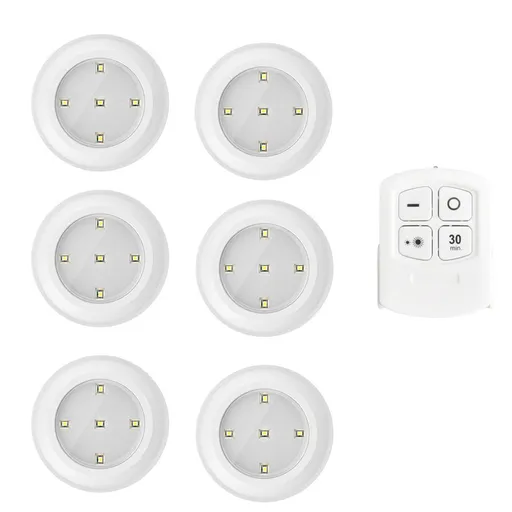 6 LED Light Set with Remote - Cool White for Cabinets & Displays