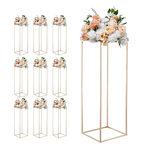 Wedding Flower Stand, 10PCS 80cm Column Flower Stand, Floral Stands with Metal Laminate, Gold Rectangular Floral Display Rack for Wedding, Party, Birthday, Home, Gold Centerpiece Stands