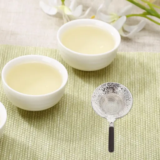Plated Silver Fine Mesh Loose Tea Leaf Strainer with Handle for Traditional Chinese Tea Brewing