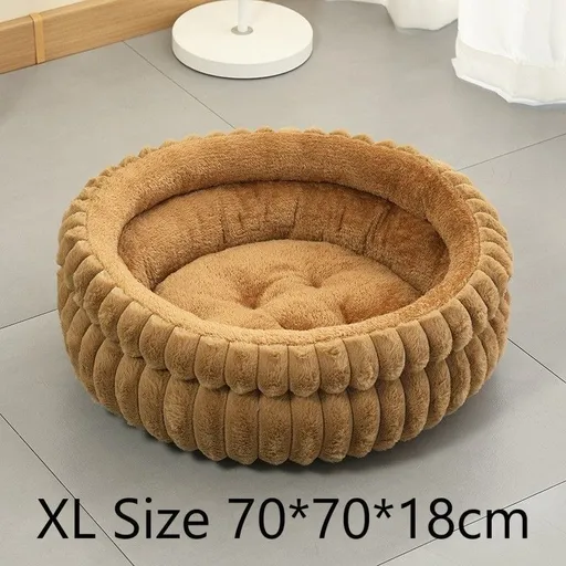 Faux Rabbit Fur Round Pet Bed With Removable Liner, Warm Plush All Season Dog Cat Nest, Coffee, Size XL, 27.56x27.56x7.09in, Ideal For Medium And Large Pets