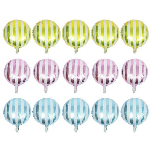 15pcs Multicolor Stripe Balloons Aluminum Foil Round Balloons Helium Balloons for Engagement Proposal Party Wedding Birthday