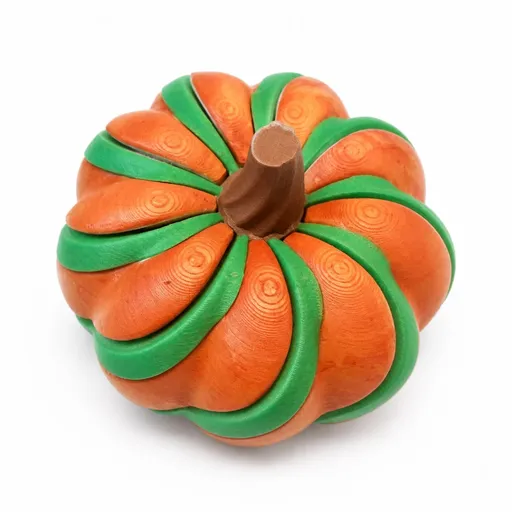 3D Printed Spiral Pumpkin Decoration - Orange and Green Twisted Rib Design, Lightweight Halloween Tabletop Ornament for Autumn Home and Party Decor