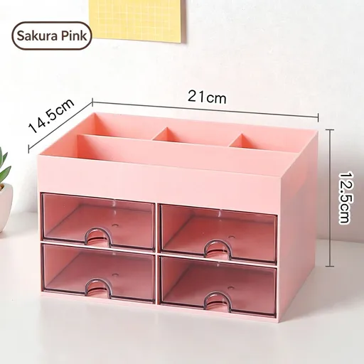 Pink Four Drawer Desk Stationery Organiser, Thickened Non-Toxic Storage Box, Beautiful Rack To Craft An Attractive Study Nook