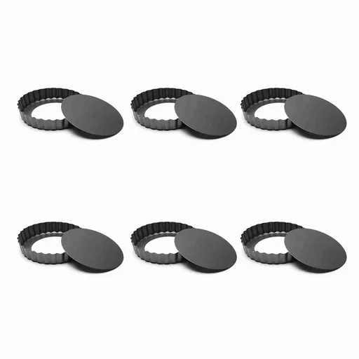 6Pcs 3in Quiche Pan Food Grade Prevents Sticking Carbon Steel Tart Pan with Removable Bottom for Baking Cakes Cheesecakes