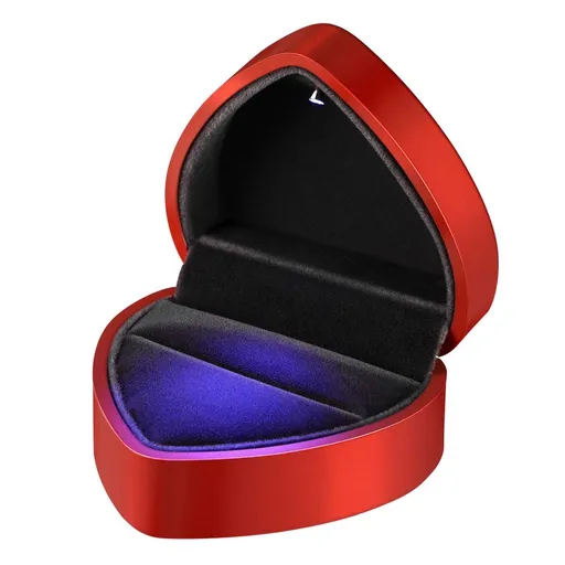 Ring Box, Proposal Engagement Ring Box, Heart Shape Earrings Jewelry Ring Box Case for Anniversay Valentines Day Wedding (Red)