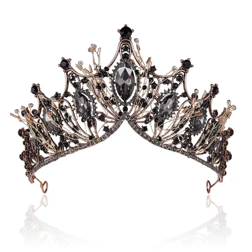 Baroque Black Queen Crowns for Women, Rhinestone Wedding Crowns and Tiaras Crystal Princess Crown for Prom Birthday Valentines