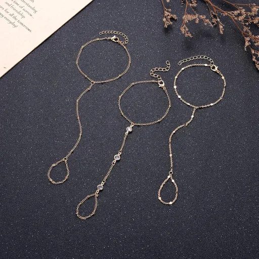3 Pack Gold Hand Chain Bracelet Set for Women – Dainty Layered Finger Ring Bracelets, Boho Wrist Accessory for Wedding Prom Beach Party, Elegant Hand Jewelry Gift for Bridesmaids Daughter