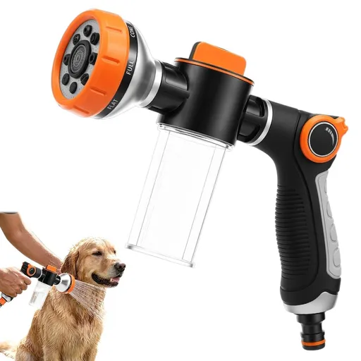 Dog Washing Hose Attachment 8 Pattern Dog Bath Sprayer Easy Control Hose Nozzle with Soap Dispenser for Garden Pet Shower and Car Wash