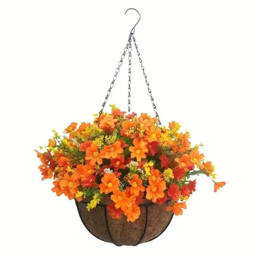 Hanging Artificial Flower Basket Yellow And Orange Blooms Home Decor Garden - Multi-color - Size 3