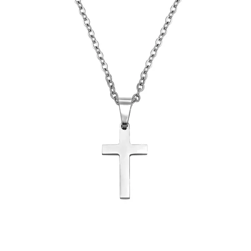 Cross Necklace for Men Silver Premium Alloy Solid Color Cross Pendant Necklace for Men Women Teens Stainless Steel Cross （2pcs）