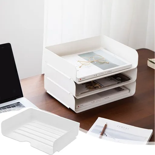 White Stackable Paper Trays For Letter Documents, Desktop File Organizers For Office Supplies, Stackable Desk Tray Holder For Paper Storage