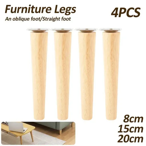 4 Pack Solid Oak Furniture Legs, Oblique Replacement Feet with Plates Screws, Natural 6 Inch