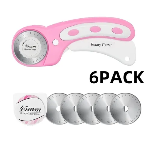 45mm Rotary Cutter with 5pcs Cutting Blades Replacement,Ergonomic Soft Handle and Safety Lock Rolling Cutter Tool Ideal for Quilting Cutting Fabric,Arts Crafts,Paper,Leather Suits