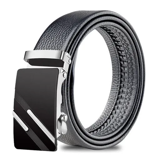 Men's Adjustable Leather Belt Automatic Latching for Business and Everyday Use, Silver