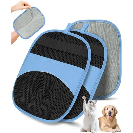 2 Pack Pet Hair Removal Glove - Electrostatic Magic Brush Gloves Pet Hair for Dogs and Cats, The Magic Brush Pure Path Pet Grooming Needs, Fur Remover for Furniture, Clothes, Car Seats (Blue)