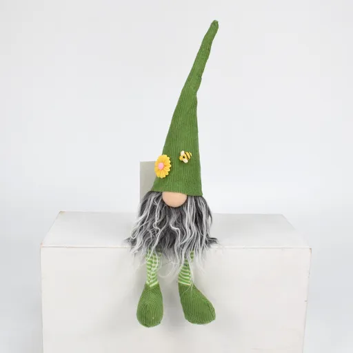 2 Pcs Charming Green Gnome - Plush Faceless Gonk with Long Dangle Legs - Adorable Shelf Sitter Home Decor Accent