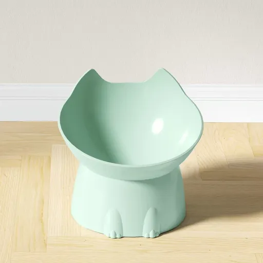 Raised Cat Bowl with Long Ears - Large Capacity Tilted Pet Food Bowl for Cats Dogs - Anti-Spill Elevated Feeding Dish - Green