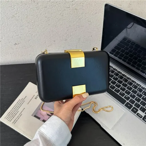 Fashion Metal Magnetic Chain Small Square Bag: Crossbody & Shoulder Bag, Polyester Lining.(black)