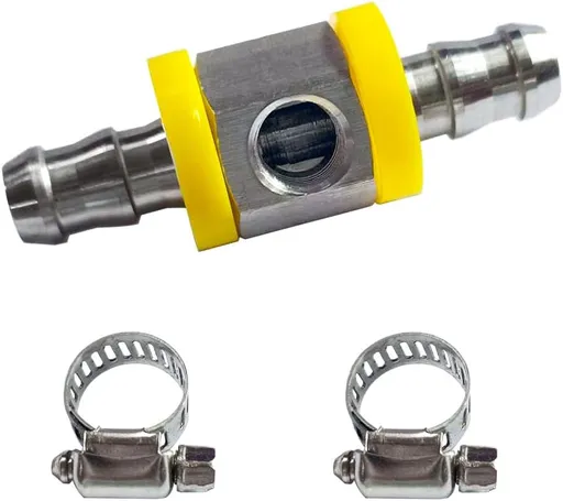 3/8” Fuel Line Fuel Pressure Barbed Ph Lock T-Fitting Adapter with 1/8-27 NPT Sensor Port 304 Stainless Steel Includes 2 Clamps Fits Hose with 9.5mm ID Inner Diameter