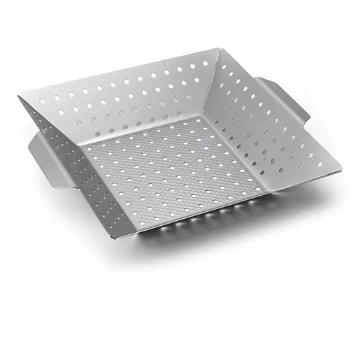 Stainless Steel BBQ Grill Basket - 8x8 Inch Heavy Duty Vegetable & Meat Grill Pan with Non-Stick Surface | Dishwasher Safe | Perfect for Outdoor Cooking & Camping