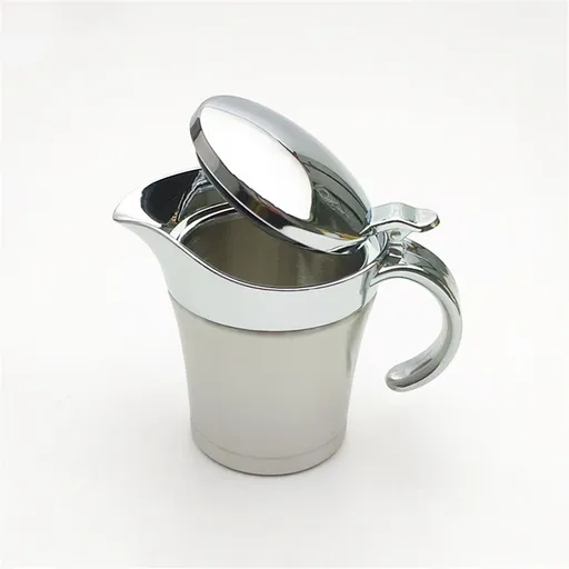 Double Insulated Gravy Boat, Stainless Steel Sauce Jug Gravy Boat with Hinged Lid for Family Dinner, Thanksgiving, Halloween, Christmas, Birthday Party(400ML/silvery)