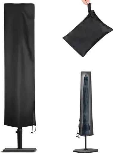 Parasol Cover - 190×50×30cm - Standing Parasol - Sturdy & Durable - Waterproof Parasol Cover 600D - With Zipper, Drawstring and Storage Pouch - Waterproof / Dustproof / Weatherproof - Black - For Cantilever Parasol and Standing Parasol