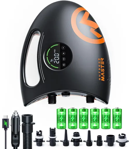 OutdoorMaster 20PSI High Pressure 88.8Wh Rechargeable SUP Air Pump Electric Shark 2S - Auto-Off & Deflation,12V DC & Type-C Input, for Inflatable Stand Up Paddle Boards, Boats