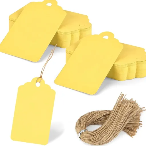 120pc Gift Tags with String - Blank Yellow Paper Hanging Tags for Wedding & Birthday Gifts DIY