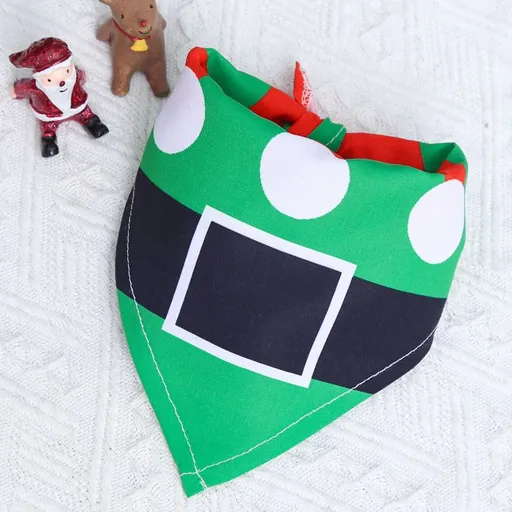 Dog Christmas Triangle Scarf Cotton Cartoon (Anhui hair) triangle scarf green black belt Small size (suitable for pets within 10 Jin)