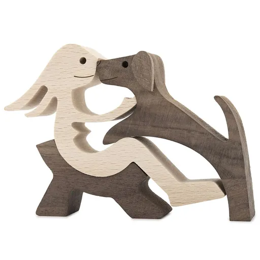 Handmade Wooden Statue, Sitting Woman and Dog, Wood Decor Accents Craft Figurine for Bedroom Home Office Shelf Decor Gift Natural
