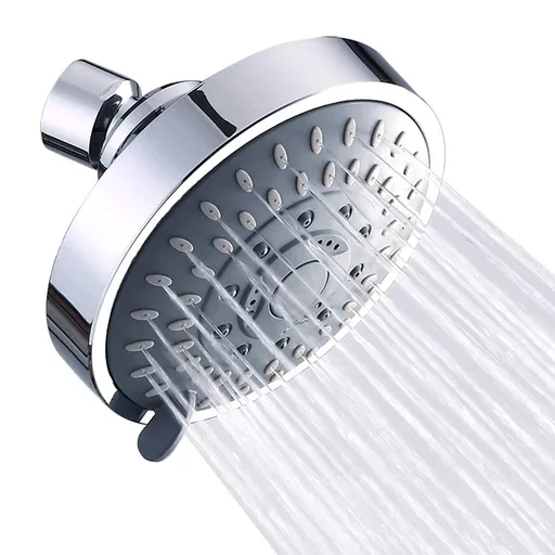 Shower Head High Pressure Rain Fixed Showerhead 5-Setting with Adjustable Metal Swivel Ball Joint - Low Water Flow & Pressure